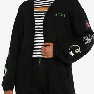 Beetlejuice Black Embroidered Open-Front Cardigan